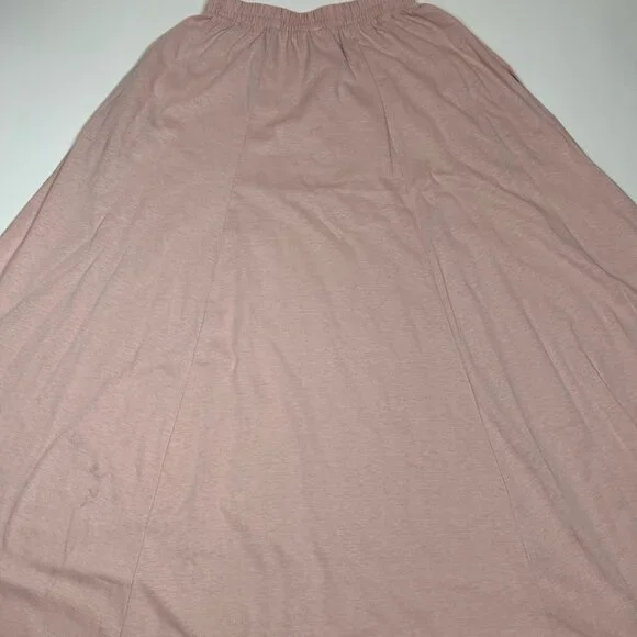 Vtg LAND'S END Maxi Skirt 100% Cotton Knit Elastic Waist Pockets Pink Sz ST USA - Picture 6 of 9